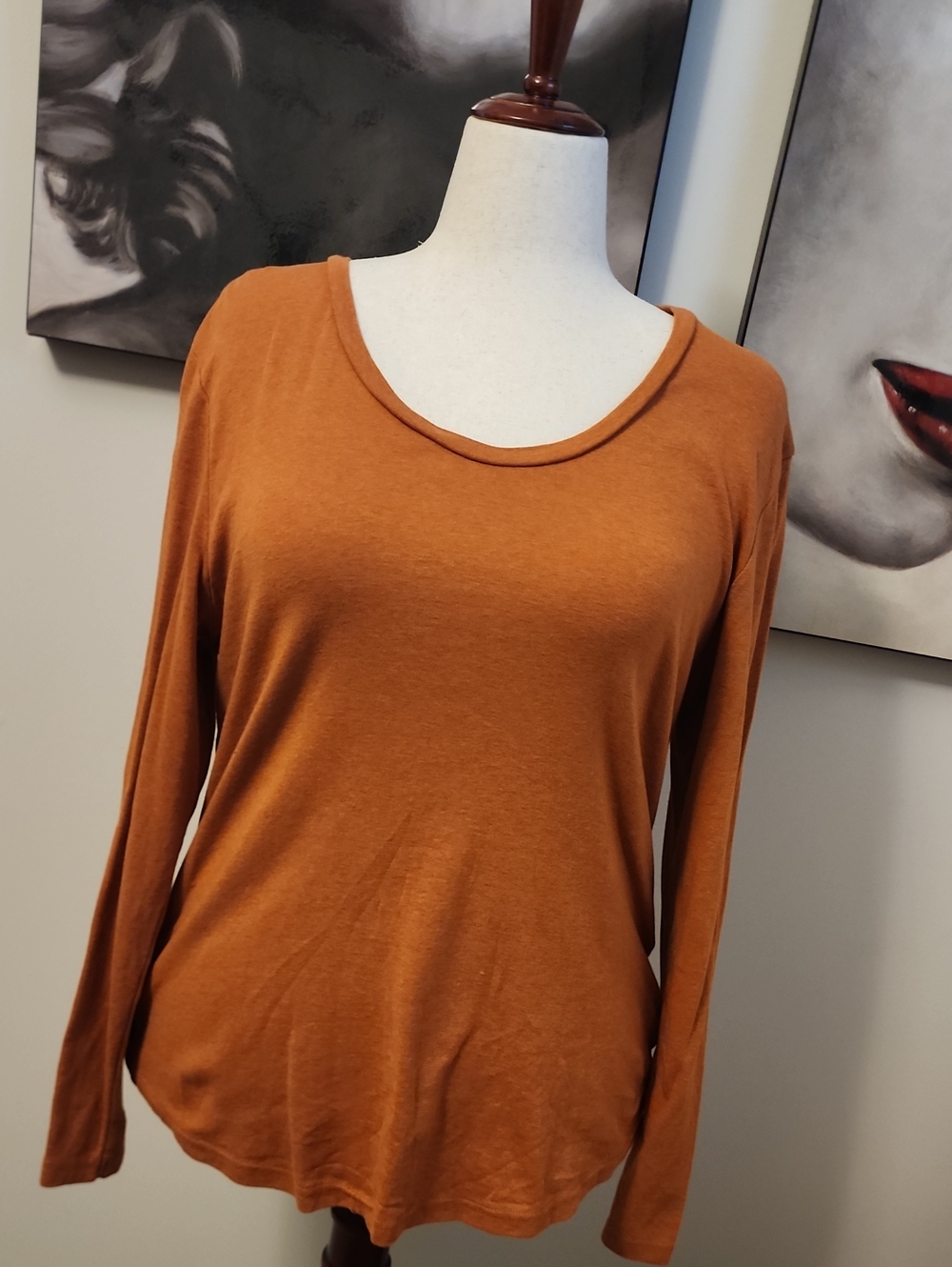 Classic Scoop Neck Long Sleeve Top in Rust